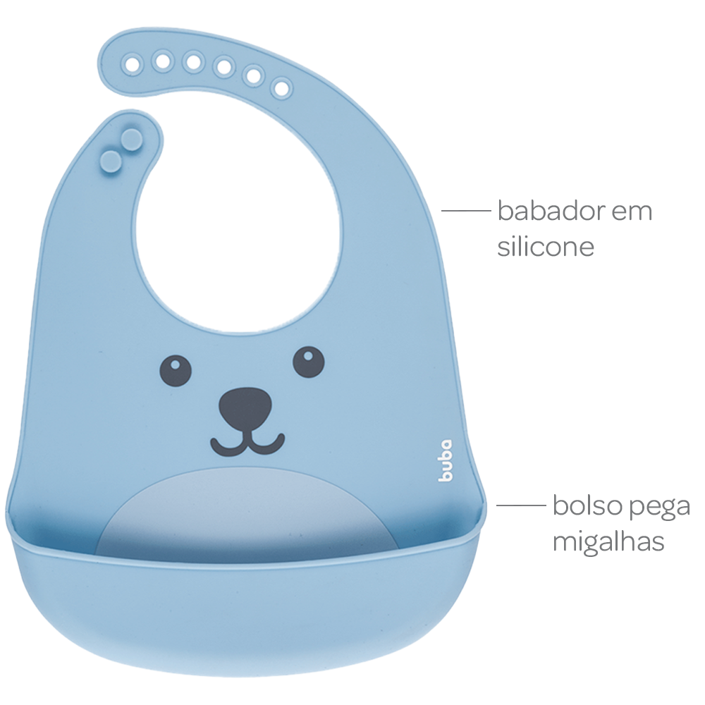 Babador Em Silicone Com Pega Migalhas Gumy Azul