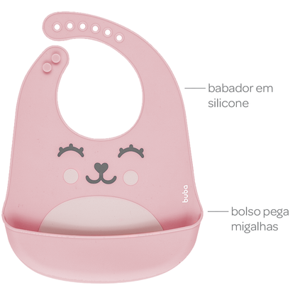 BABADOR EM SILICONE COM PEGA-MIGALHAS GUMY ROSA