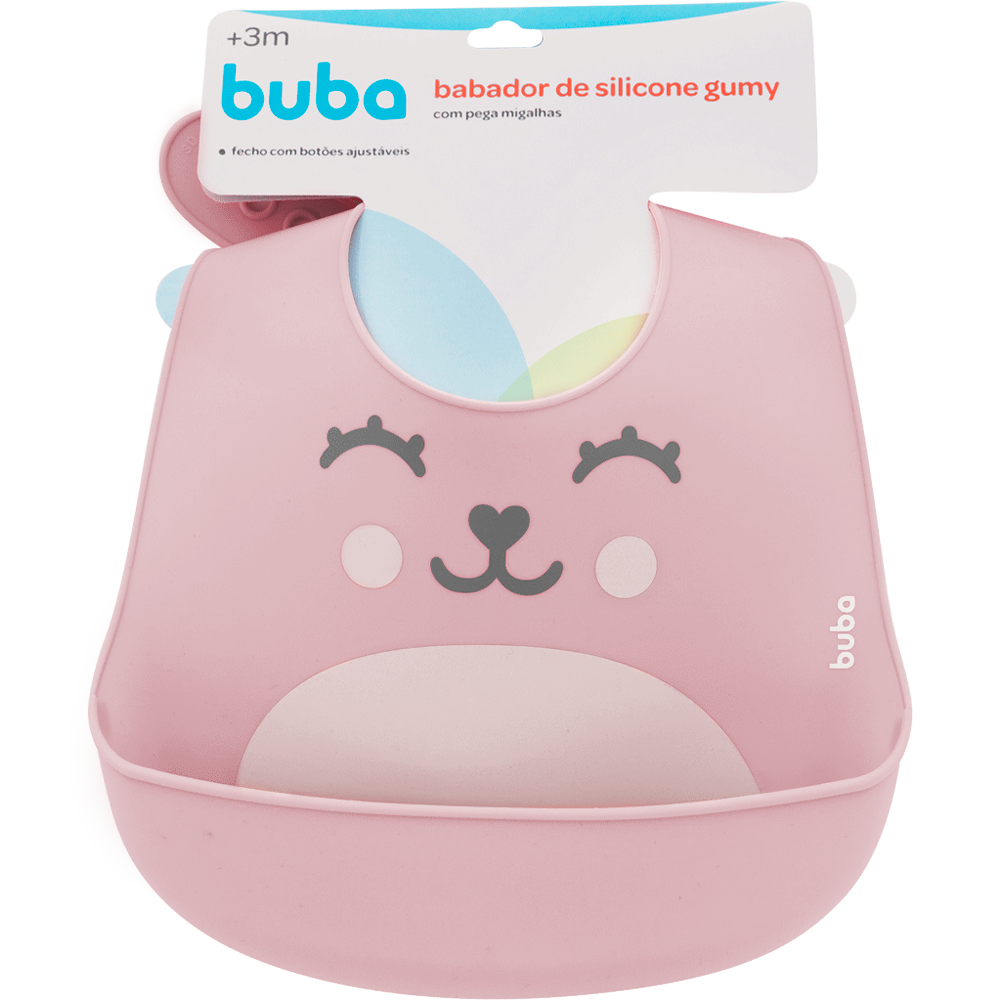 BABADOR EM SILICONE COM PEGA-MIGALHAS GUMY ROSA
