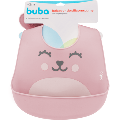 BABADOR EM SILICONE COM PEGA-MIGALHAS GUMY ROSA