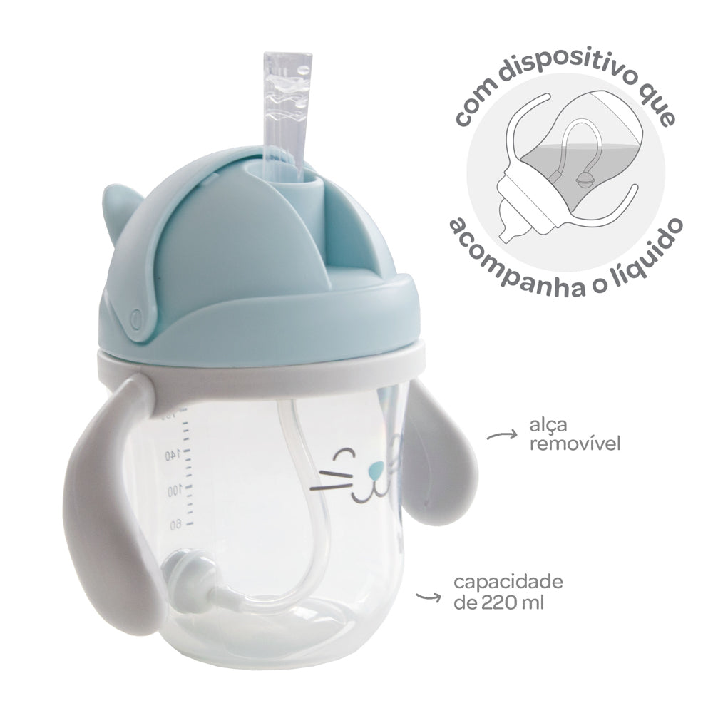 Copo Canudo Com Dispositivo Gatinho Azul