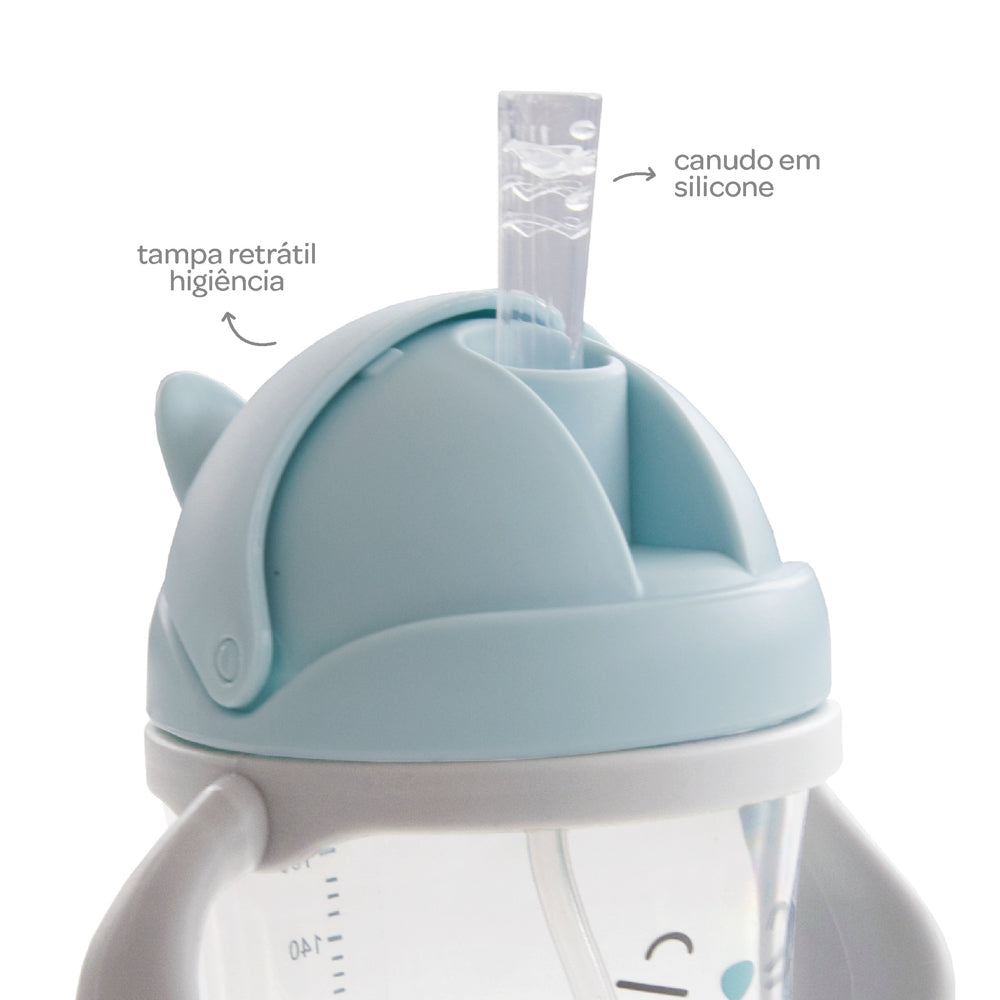 Copo Canudo Com Dispositivo Gatinho Azul