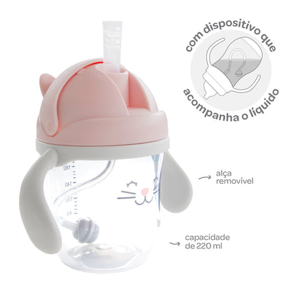 Copo Canudo Com Dispositivo Gatinho Rosa