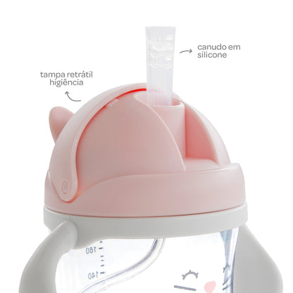 Copo Canudo Com Dispositivo Gatinho Rosa
