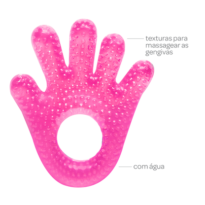 Mordedor com Água Buba Mãozinha Rosa – Livre de BPA e Refrescante para Dentição