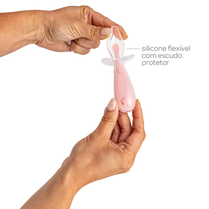 Colher Em Silicone Rosa Flexível Para Bebês