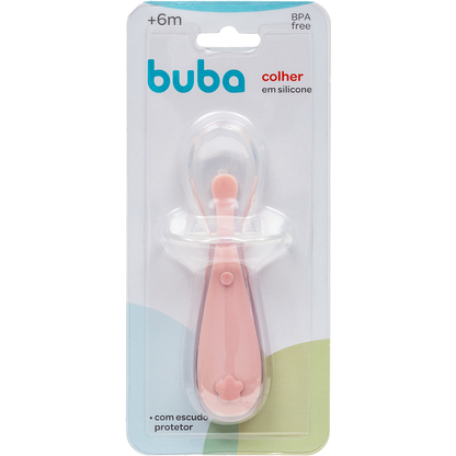 Colher Em Silicone Rosa Flexível Para Bebês