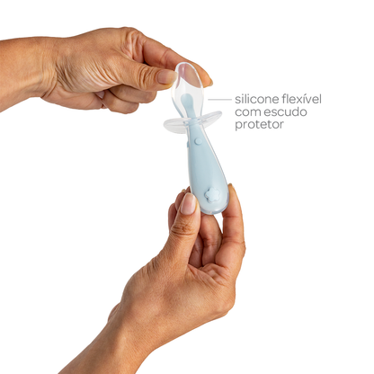 Colher Em Silicone Azul Flexível Para Bebês