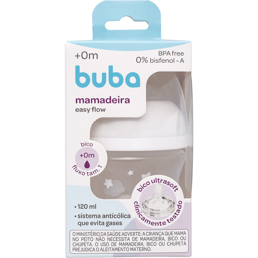 Mamadeira Buba EasyFlow Nuvem Branca – Anticólica Fluxo Suave BPA Free  120mL