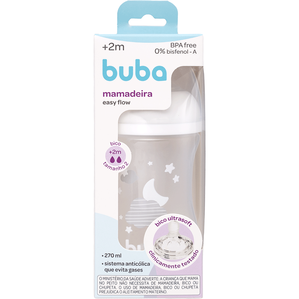 Mamadeira Buba EasyFlow Nuvem Branca – Anticólica Fluxo Suave BPA Free 270mL