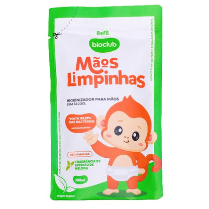 Refil Higienizador de Mãos Sem Álcool Mãos Limpinhas BioClub 200ml