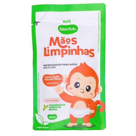 Refil Higienizador de Mãos Sem Álcool Mãos Limpinhas BioClub 200ml