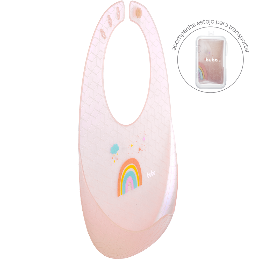 Babador Em Silicone Com Pega Migalhas E Estojo Arco Iris