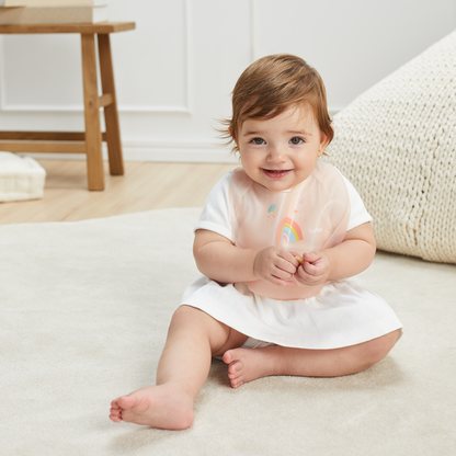 Babador Em Silicone Com Pega Migalhas E Estojo Arco Iris