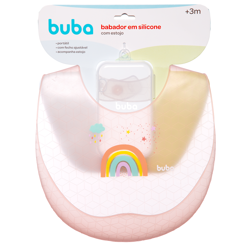Babador Em Silicone Com Pega Migalhas E Estojo Arco Iris