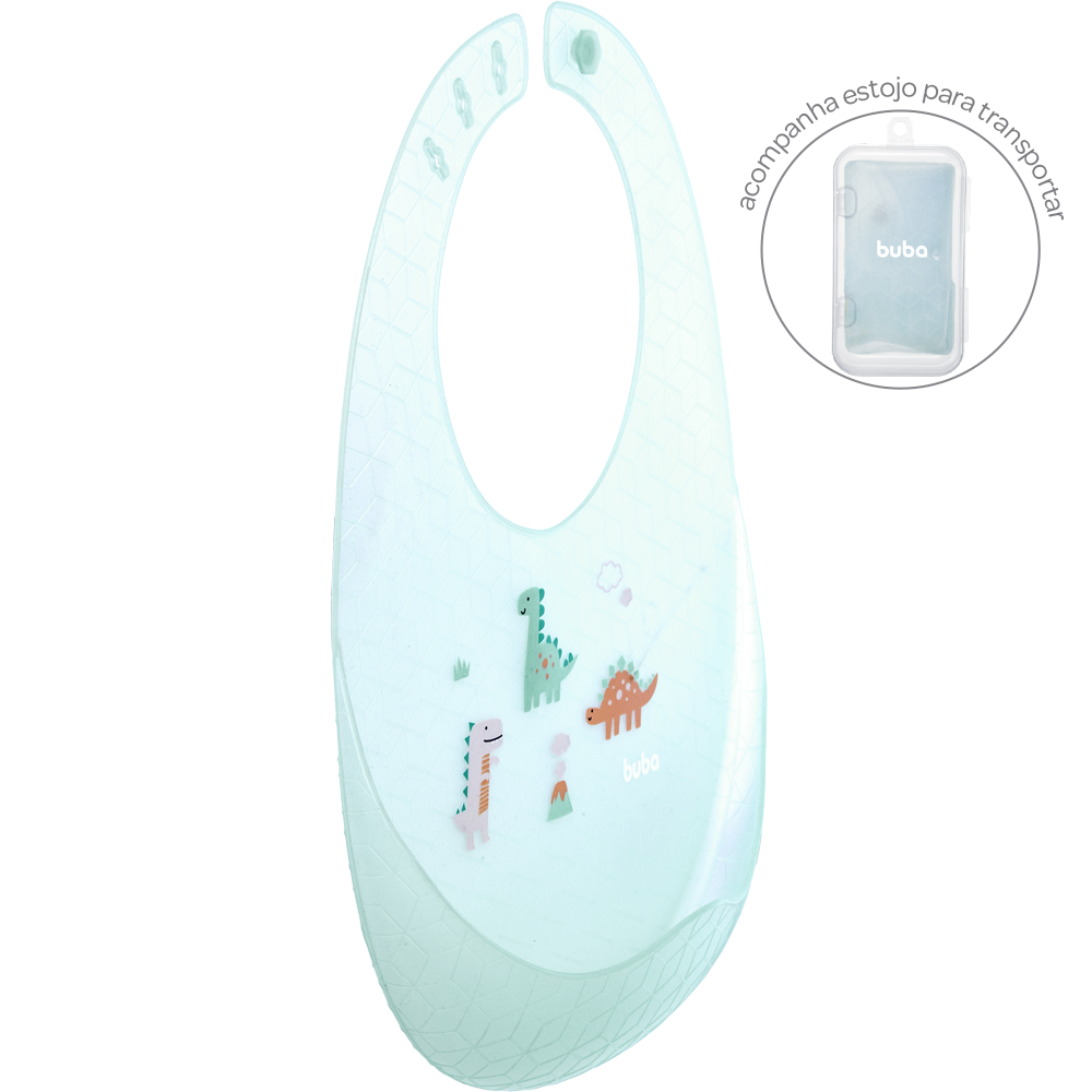 Babador Em Silicone Com Pega Migalhas E Estojo Dino