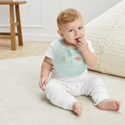 Babador Em Silicone Com Pega Migalhas E Estojo Dino