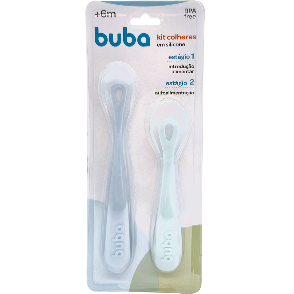 Kit 2 Colheres Em Silicone Fases 1 E 2 Azul