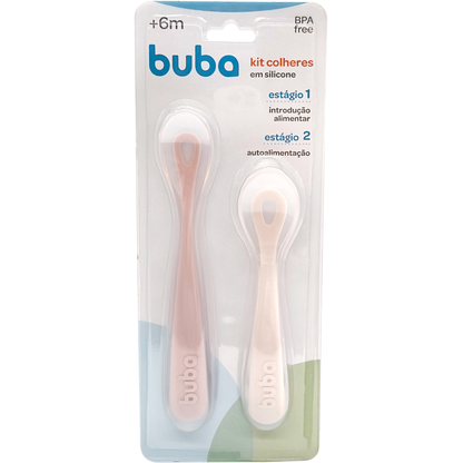 KIT 2 COLHERES EM SILICONE FASES 1 E 2 ROSA