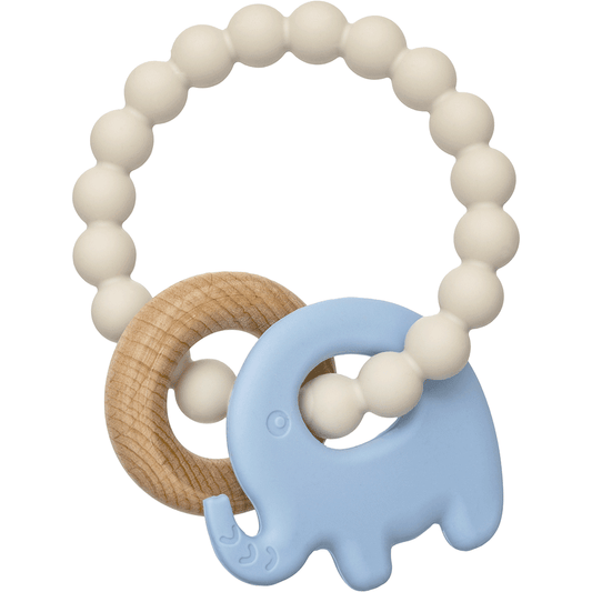 MORDEDOR EM SILICONE E BAMBU ELEFANTE AZUL