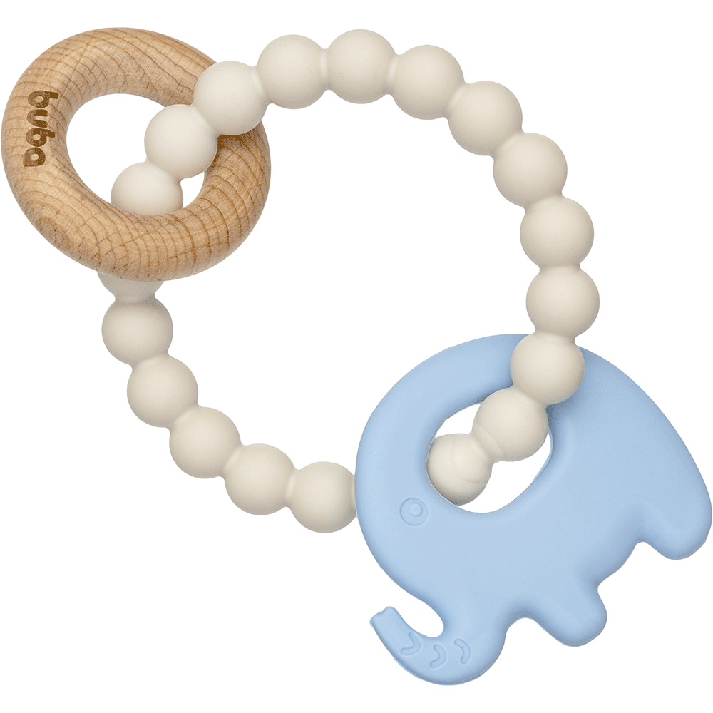 MORDEDOR EM SILICONE E BAMBU ELEFANTE AZUL
