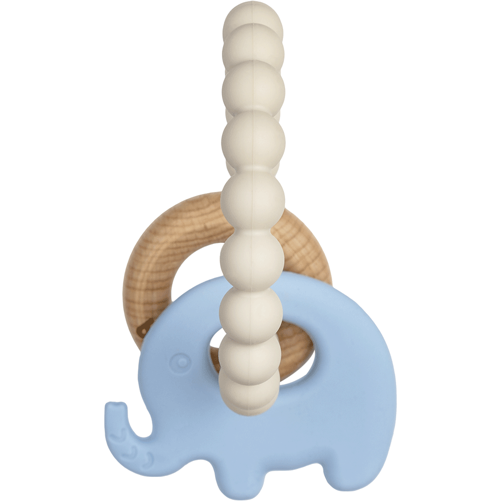 MORDEDOR EM SILICONE E BAMBU ELEFANTE AZUL