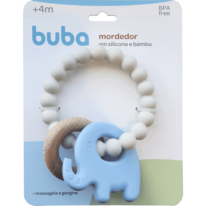 MORDEDOR EM SILICONE E BAMBU ELEFANTE AZUL