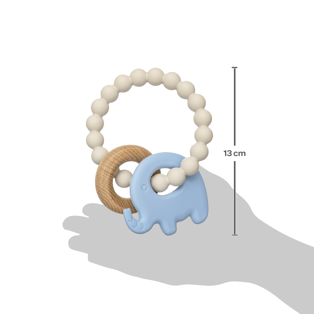 MORDEDOR EM SILICONE E BAMBU ELEFANTE AZUL