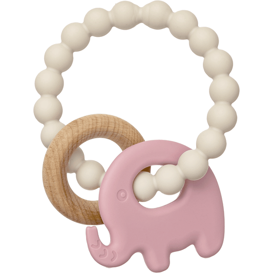 MORDEDOR EM SILICONE E BAMBU ELEFANTE ROSA