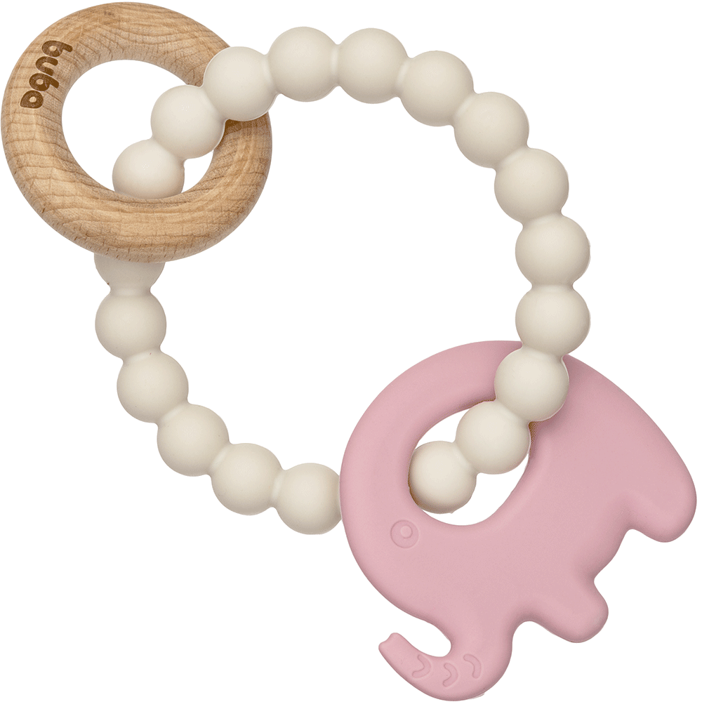 MORDEDOR EM SILICONE E BAMBU ELEFANTE ROSA