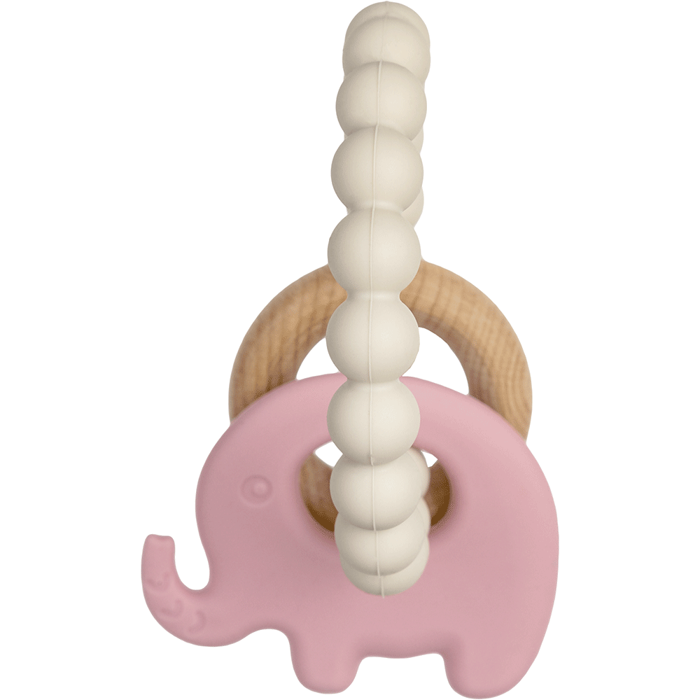 MORDEDOR EM SILICONE E BAMBU ELEFANTE ROSA