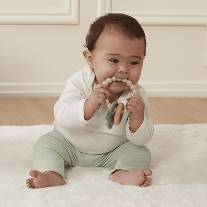 MORDEDOR EM SILICONE E BAMBU ELEFANTE ROSA