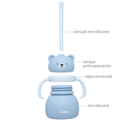 Copo Em Silicone Com Canudo Ursinho Azul