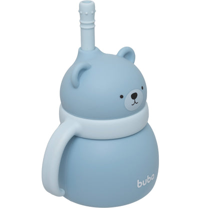 Copo Em Silicone Com Canudo Ursinho Azul