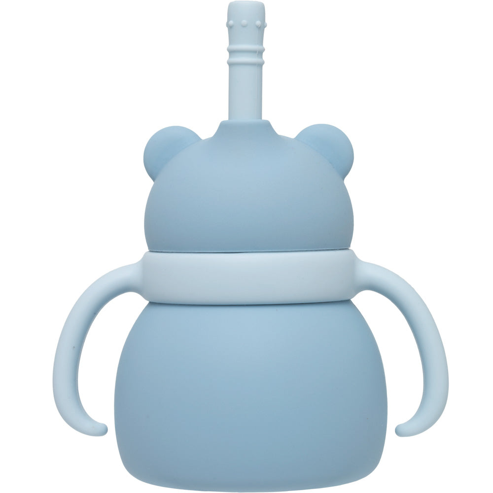 Copo Em Silicone Com Canudo Ursinho Azul