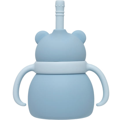 Copo Em Silicone Com Canudo Ursinho Azul