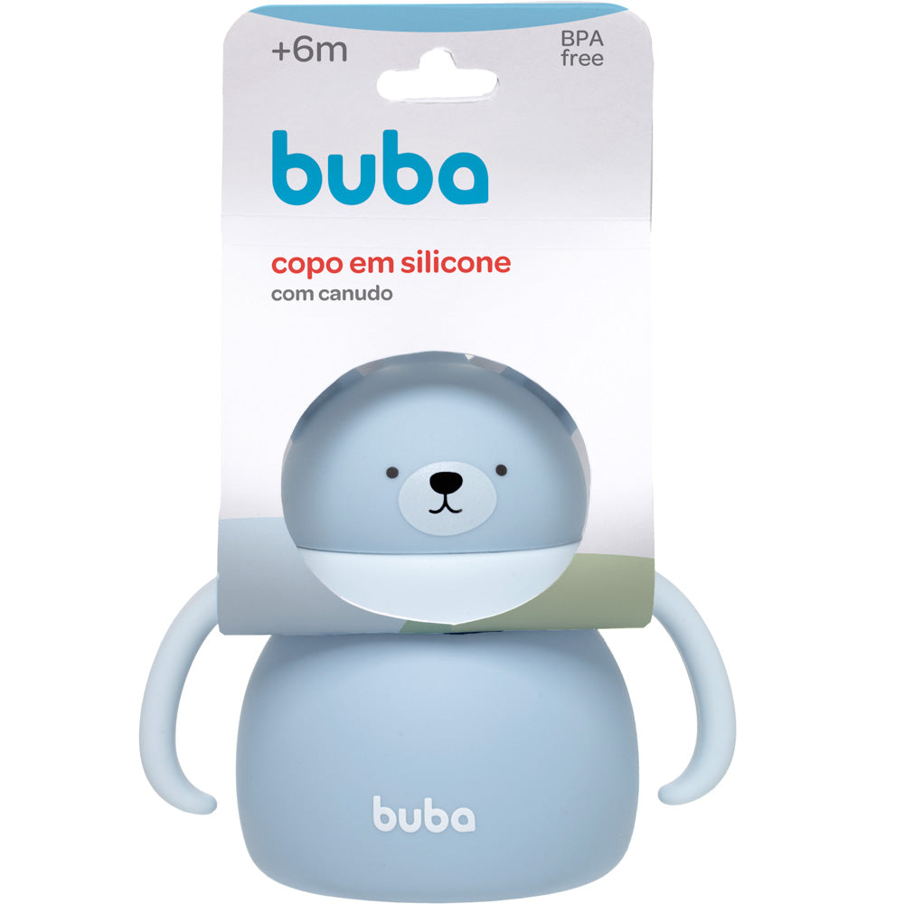 Copo Em Silicone Com Canudo Ursinho Azul