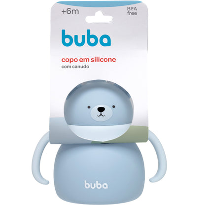 Copo Em Silicone Com Canudo Ursinho Azul