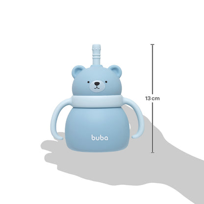 Copo Em Silicone Com Canudo Ursinho Azul