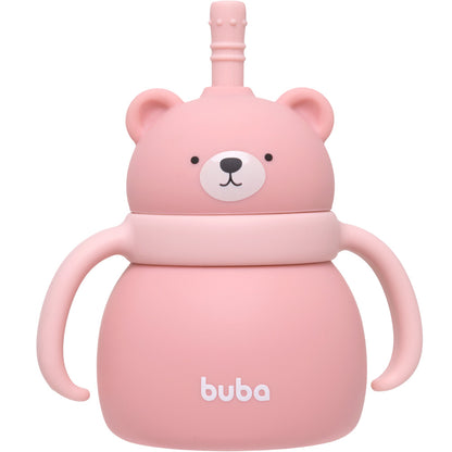Copo Em Silicone Com Canudo Ursinho Rosa
