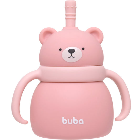 Copo Em Silicone Com Canudo Ursinho Rosa