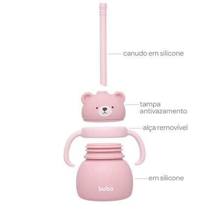Copo Em Silicone Com Canudo Ursinho Rosa