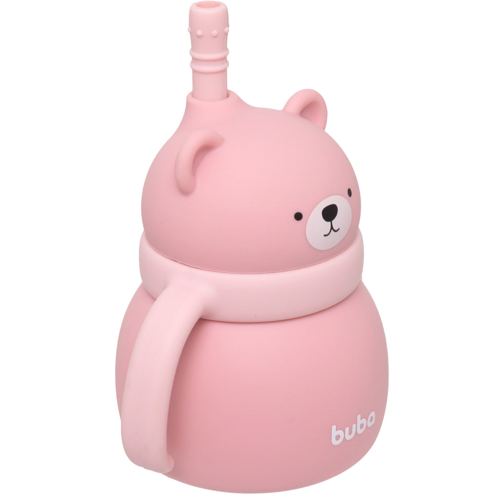 Copo Em Silicone Com Canudo Ursinho Rosa