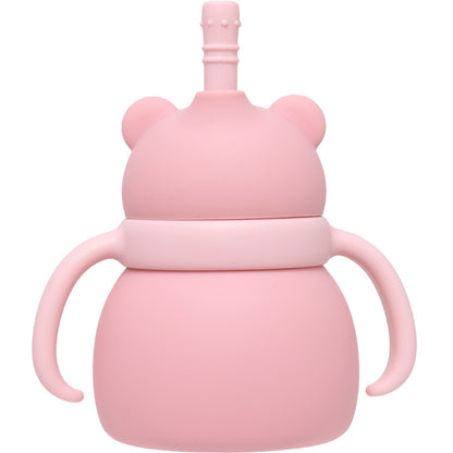 Copo Em Silicone Com Canudo Ursinho Rosa