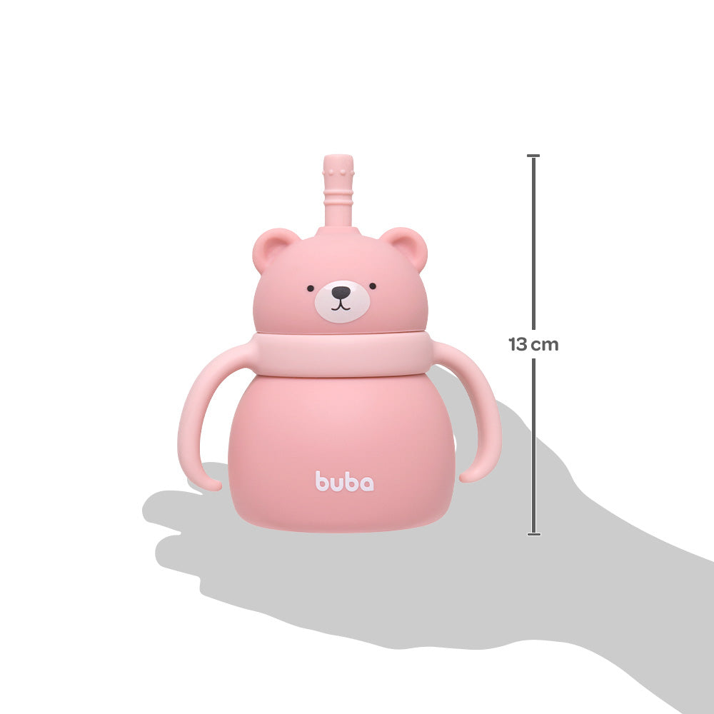 Copo Em Silicone Com Canudo Ursinho Rosa