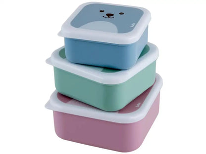 Kit de Potes Buba com Tampa Quadrado Gumy 3 Peças: Rosa, Verde & Azul