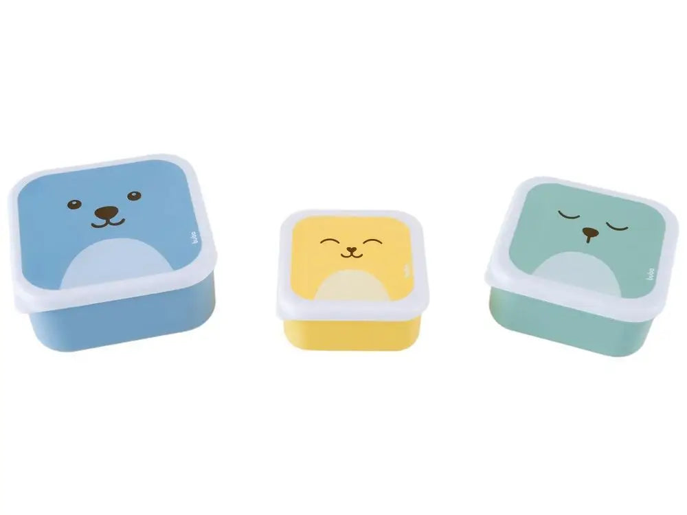 Kit de Potes Buba com Tampa Quadrado Gumy 3 Peças: Azul, Verde & Amarelo