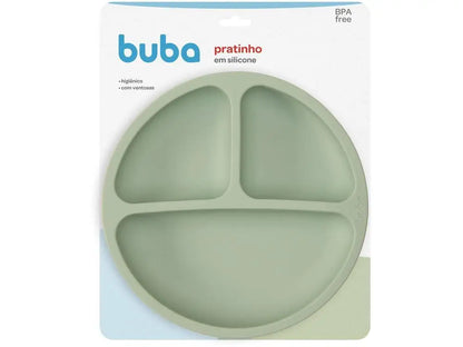Prato Infantil com Divisória Silicone Buba- Verde