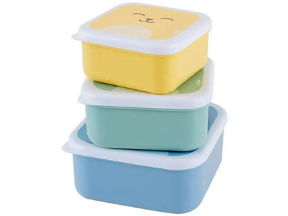 Kit de Potes Buba com Tampa Quadrado Gumy 3 Peças: Azul, Verde & Amarelo