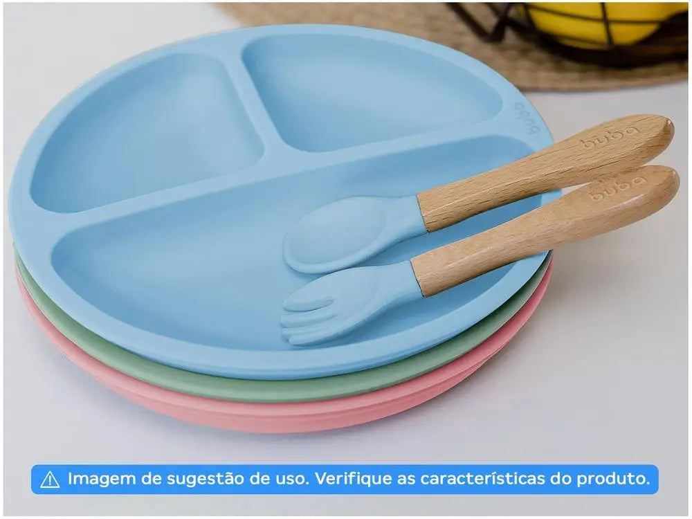 Prato Infantil com Divisória Silicone Buba- Azul
